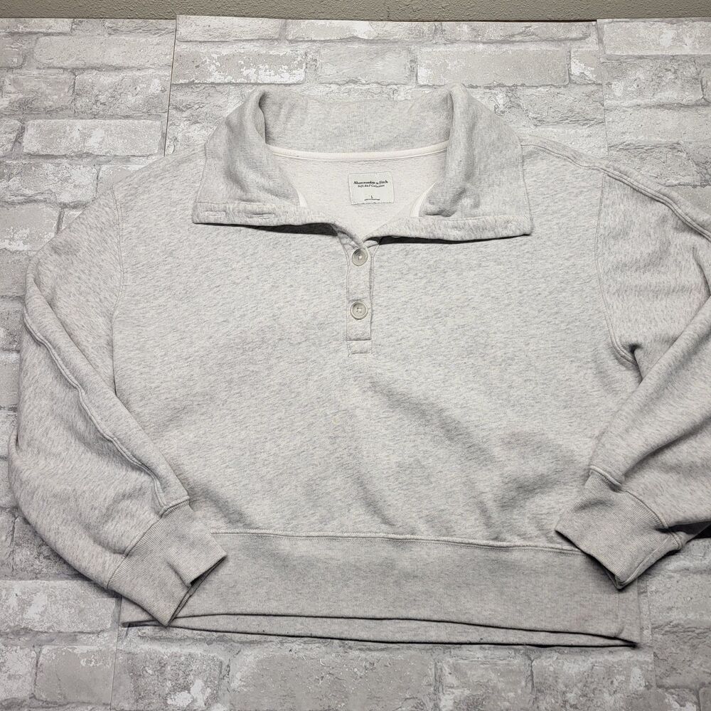 Abercrombie & Fitch Soft A&F Sweatshirt Womens LG Gray Pullover Cropped Henley
